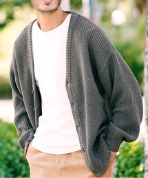 畦編みニット ルーズカーディガン