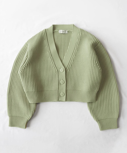 me+em select（ミームセレクト）の「※※ショート丈ボリュームリブニットカーディガン ／ short volume libknit cardigan（カーディガン/ボレロ・レディース・ダークブルー/ライム/イエロー/ブラック/ブルー/モカ/ブラウン/オレンジ/アイボリー/パープル/ライトグリーン/ライトブルー/ライトピンク/グレー・FREE）」の8枚目の写真