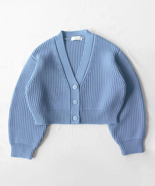 me+em select（ミームセレクト）の「※※ショート丈ボリュームリブニットカーディガン ／ short volume libknit cardigan（カーディガン/ボレロ・レディース・ダークブルー/ライム/イエロー/ブラック/ブルー/モカ/ブラウン/オレンジ/アイボリー/パープル/ライトグリーン/ライトブルー/ライトピンク/グレー・FREE）」の9枚目の写真