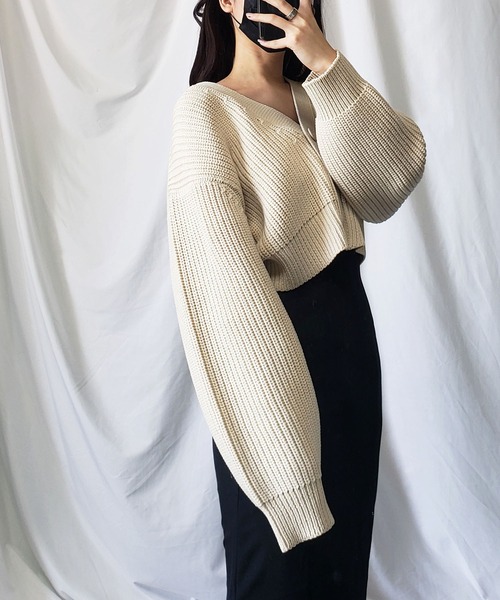 me+em select（ミームセレクト）の「※※ショート丈ボリュームリブニットカーディガン ／ short volume libknit cardigan（カーディガン/ボレロ・レディース・ダークブルー/ライム/イエロー/ブラック/ブルー/モカ/ブラウン/オレンジ/アイボリー/パープル/ライトグリーン/ライトブルー/ライトピンク/グレー・FREE）」の20枚目の写真