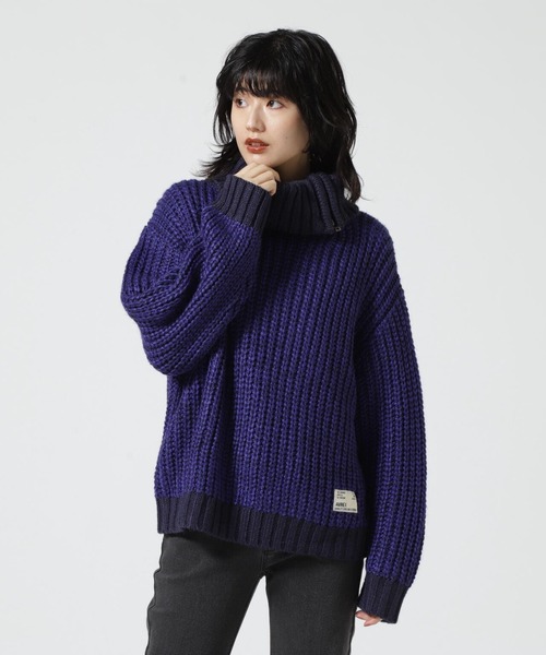 AVIREX（アヴィレックス）の「TURTLE MELANGE KNIT TOPS/ タートルメランジニットトップス（ニット/セーター・レディース・ブルー/ブラック/ホワイト系2・F）」の17枚目の写真