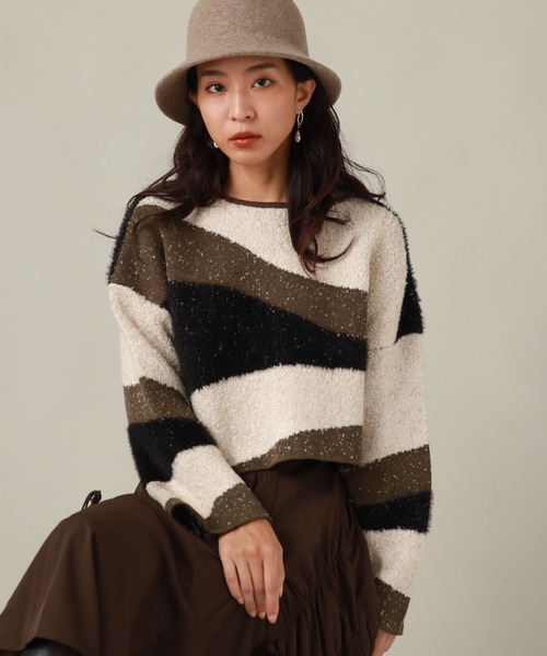 Cheek（チーク）の「ＭＩＸ柄デザインニット（ニット/セーター・レディース・ブラック/ブラウン/カーキ・MEDIUM）」の3枚目の写真