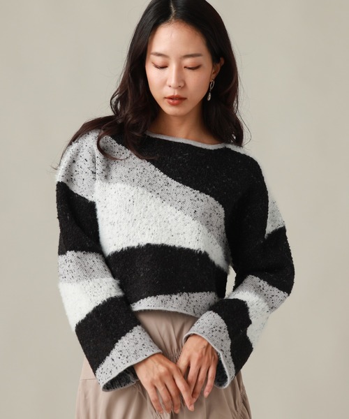 Cheek（チーク）の「ＭＩＸ柄デザインニット（ニット/セーター・レディース・ブラック/ブラウン/カーキ・MEDIUM）」の2枚目の写真