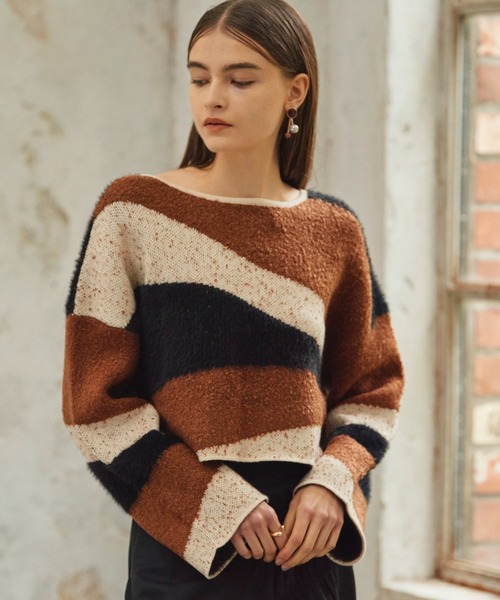 Cheek（チーク）の「ＭＩＸ柄デザインニット（ニット/セーター・レディース・ブラック/ブラウン/カーキ・MEDIUM）」の7枚目の写真