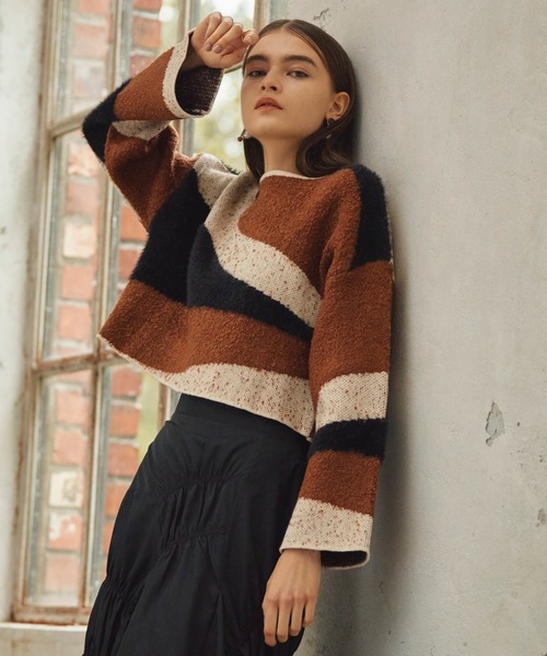 Cheek（チーク）の「ＭＩＸ柄デザインニット（ニット/セーター・レディース・ブラック/ブラウン/カーキ・MEDIUM）」の15枚目の写真