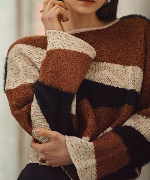 Cheek（チーク）の「ＭＩＸ柄デザインニット（ニット/セーター・レディース・ブラック/ブラウン/カーキ・MEDIUM）」の10枚目の写真