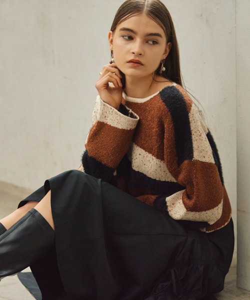 Cheek（チーク）の「ＭＩＸ柄デザインニット（ニット/セーター・レディース・ブラック/ブラウン/カーキ・MEDIUM）」の13枚目の写真