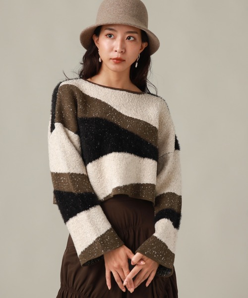 Cheek（チーク）の「ＭＩＸ柄デザインニット（ニット/セーター・レディース・ブラック/ブラウン/カーキ・MEDIUM）」の6枚目の写真