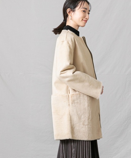 Gready Brilliant（グレディブリリアン）の「フェイクムートンノーカラーコート（ムートンコート・レディース・グレイッシュベージュ・FREE）」の11枚目の写真