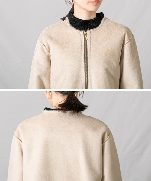 Gready Brilliant（グレディブリリアン）の「フェイクムートンノーカラーコート（ムートンコート・レディース・グレイッシュベージュ・FREE）」の14枚目の写真