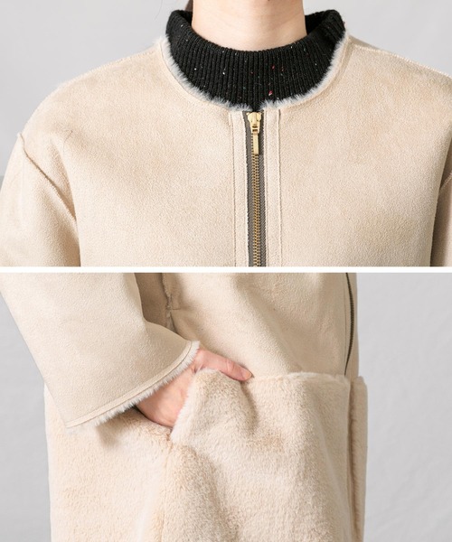 Gready Brilliant（グレディブリリアン）の「フェイクムートンノーカラーコート（ムートンコート・レディース・グレイッシュベージュ・FREE）」の16枚目の写真