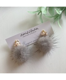 【amechan】2way小花とミンクファー(ピアス)(MA)