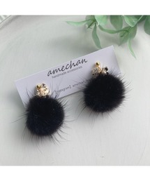 【amechan】2way小花とミンクファー(ピアス)(MA)