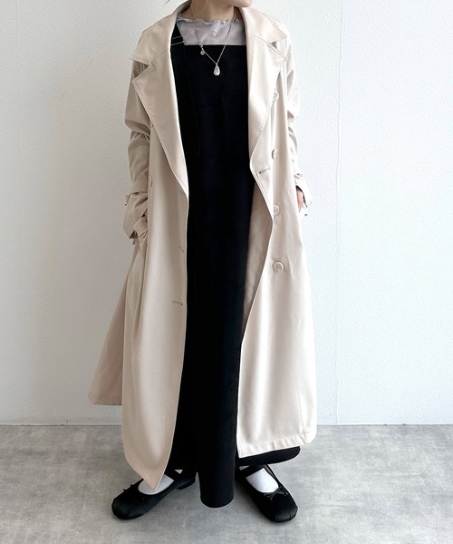 w closet（ダブルクローゼット）の「ベルト付ツイルトレンチコート（トレンチコート・レディース・ライトベージュ/キナリ・FREE）」の3枚目の写真