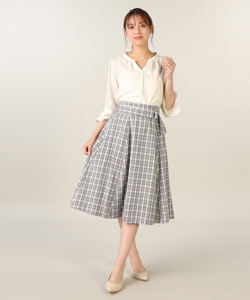 LAISSE PASSE（レッセパッセ）の「チェックフレアースカート（スカート・レディース・ベージュ/ブラック・SMALL/LARGE/MEDIUM/X-SMALL）」の5枚目の写真