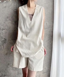 Meli rich | 【セットアップ対応】コットンリネンセンタープレスハーフパンツ(その他パンツ)