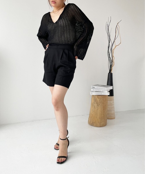 Meli rich（メリーリッチ）の「【セットアップ対応】コットンリネンセンタープレスハーフパンツ（その他パンツ・レディース・アイボリー/ブラック/ブラウン/ベージュ・MEDIUM）」の14枚目の写真