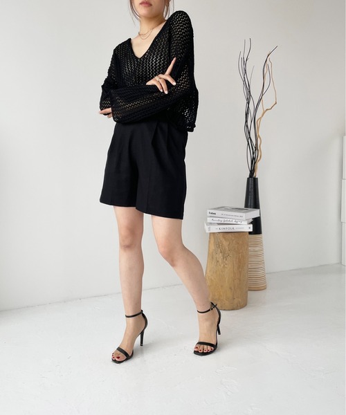 Meli rich（メリーリッチ）の「【セットアップ対応】コットンリネンセンタープレスハーフパンツ（その他パンツ・レディース・アイボリー/ブラック/ブラウン/ベージュ・MEDIUM）」の15枚目の写真