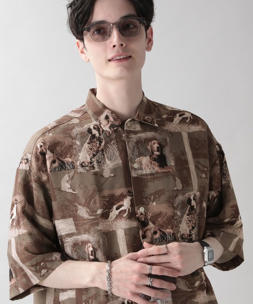 RAGEBLUE（レイジブルー）の「レトロ総柄プリントシャツ（シャツ/ブラウス・メンズ・ブラック/ホワイト系その他/ブラック系その他/ブラウン系その他/グリーン系その他/ベージュ/グリーン/ブラック系その他7・LARGE/MEDIUM）」の17枚目の写真