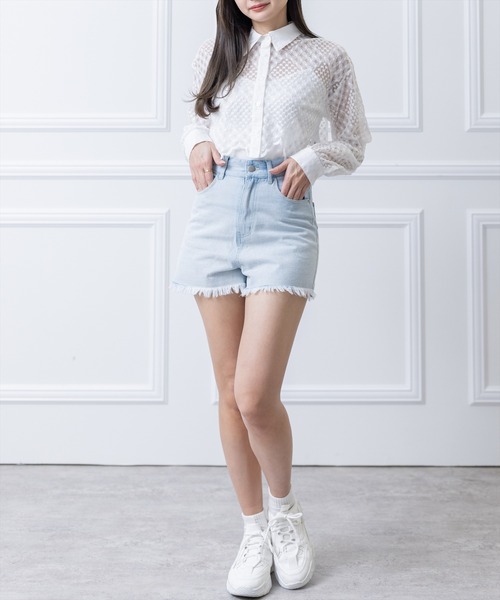 clear(クリア)の「デニムフリンジショートパンツ(デニムパンツ・レディース・ブラック/ライトブルー・S/M)」の14枚目の写真