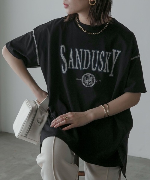 Anss.me(アンスミー)の「【Anss.me】配色アウトロックエンブレムカレッジプリントTシャツ(Tシャツ/カットソー・レディース・ホワイト系1/ホワイト系2/グレー系2/アイボリー系2/アイボリー系1/ネイビー系1/ブラック系1・FREE)」の3枚目の写真