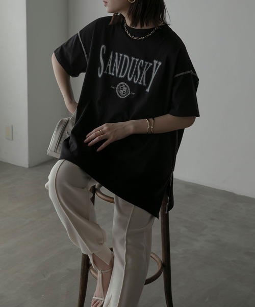 Anss.me(アンスミー)の「【Anss.me】配色アウトロックエンブレムカレッジプリントTシャツ(Tシャツ/カットソー・レディース・ホワイト系1/ホワイト系2/グレー系2/アイボリー系2/アイボリー系1/ネイビー系1/ブラック系1・FREE)」の9枚目の写真