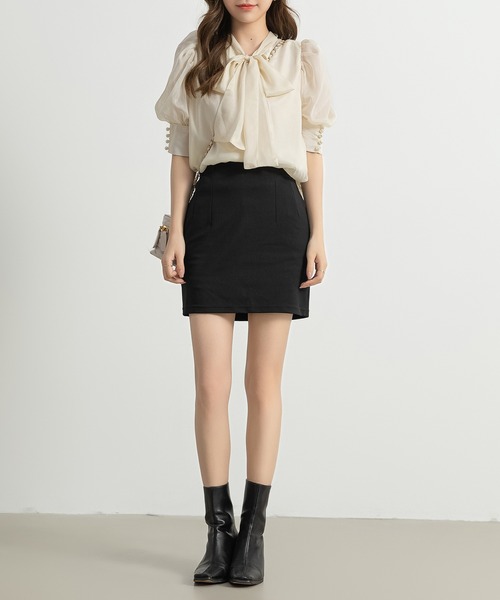 DAY CLOSET(デイ クローゼット)の「レディース 半袖ボウタイリボンシアーシフォンブラウス(シャツ/ブラウス・レディース・アイボリー・S/L/M)」の8枚目の写真