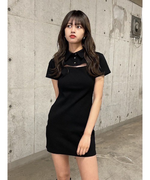 ENVYM(アンビー)の「リブポロネックワンピース(ワンピース・レディース・ブラック/グレー・FREE)」の12枚目の写真