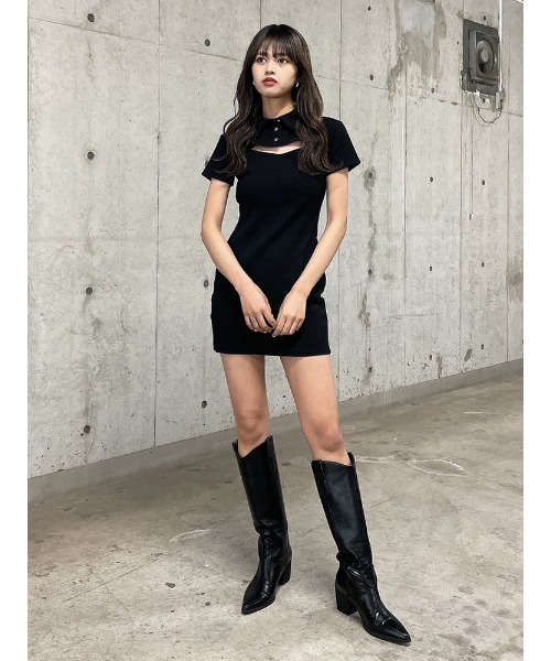 ENVYM(アンビー)の「リブポロネックワンピース(ワンピース・レディース・ブラック/グレー・FREE)」の8枚目の写真