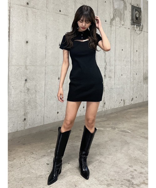 ENVYM(アンビー)の「リブポロネックワンピース(ワンピース・レディース・ブラック/グレー・FREE)」の3枚目の写真