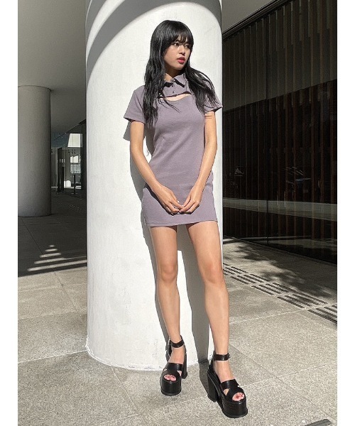 ENVYM(アンビー)の「リブポロネックワンピース(ワンピース・レディース・ブラック/グレー・FREE)」の20枚目の写真