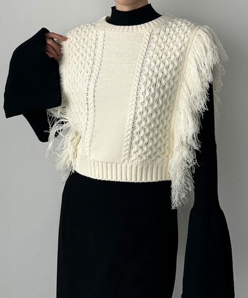 leinwande フリンジ付きホワイトニットベスト LEINWANDEニットベスト / フリンジホワイト