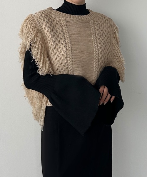 Louere（ルエレ）の「フリンジニットベスト（ベスト・レディース・グレイッシュベージュ/ブラック/アイボリー・FREE）」の12枚目の写真
