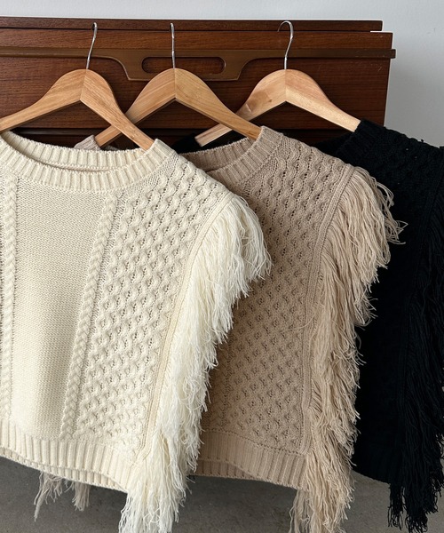 Louere（ルエレ）の「フリンジニットベスト（ベスト・レディース・グレイッシュベージュ/ブラック/アイボリー・FREE）」の17枚目の写真