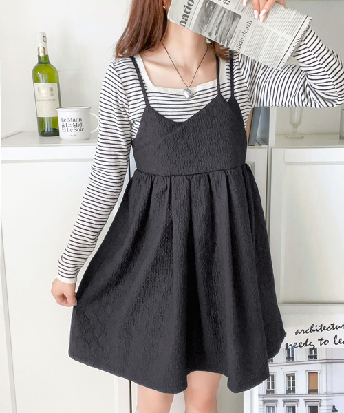 mily bilet（ミウィビレット）の「【mily bilet】フェミニンな後ろ姿で魅せる。エンボスジャガード レイヤードキャミ ミニワンピ（キャミソール・レディース・ホワイト/ブラウン/ブラック・MEDIUM/SMALL/LARGE/X-LARGE）」の13枚目の写真