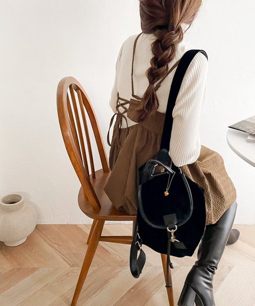 mily bilet（ミウィビレット）の「【mily bilet】フェミニンな後ろ姿で魅せる。エンボスジャガード レイヤードキャミ ミニワンピ（キャミソール・レディース・ホワイト/ブラウン/ブラック・MEDIUM/SMALL/LARGE/X-LARGE）」の7枚目の写真