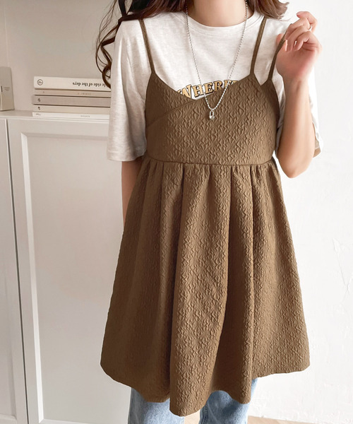 mily bilet（ミウィビレット）の「【mily bilet】フェミニンな後ろ姿で魅せる。エンボスジャガード レイヤードキャミ ミニワンピ（キャミソール・レディース・ホワイト/ブラウン/ブラック・MEDIUM/SMALL/LARGE/X-LARGE）」の8枚目の写真