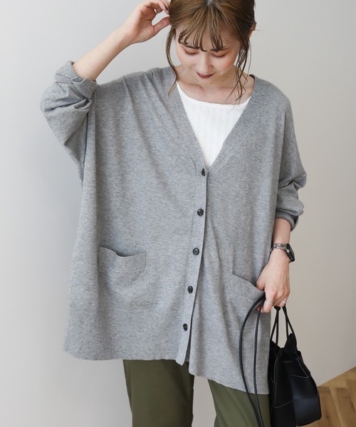 AMERICAN HOLIC（アメリカンホリック）の「バイパチニットカーディガン（カーディガン/ボレロ・レディース・マスタード/ベージュ系その他/ブルー/杢グレー/ブラック・M/L）」の3枚目の写真