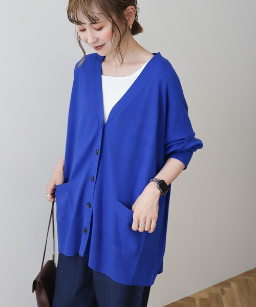 AMERICAN HOLIC（アメリカンホリック）の「バイパチニットカーディガン（カーディガン/ボレロ・レディース・マスタード/ベージュ系その他/ブルー/杢グレー/ブラック・M/L）」の5枚目の写真