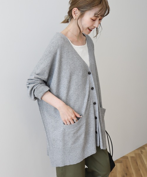 AMERICAN HOLIC（アメリカンホリック）の「バイパチニットカーディガン（カーディガン/ボレロ・レディース・マスタード/ベージュ系その他/ブルー/杢グレー/ブラック・M/L）」の6枚目の写真