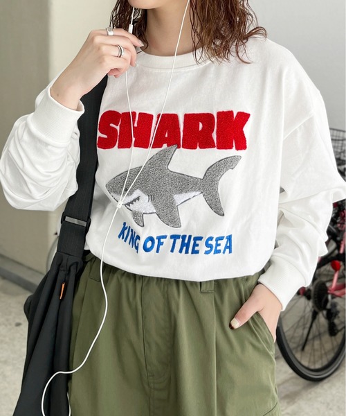 CPCM（シーピーシーエム）の「サメサガラ刺繍ロンT（Tシャツ/カットソー・メンズ・ブラック/ホワイト系その他/ホワイト・MEDIUM/LARGE）」の2枚目の写真