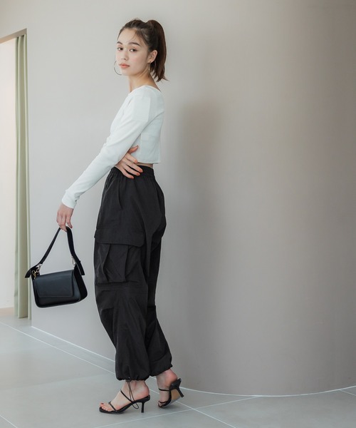 coca（coca）（コカ）の「＼新色追加／ナイロンパラシュートパンツ（カーゴパンツ・レディース・ブラック/カーキ/アイボリー・L/M）」の8枚目の写真