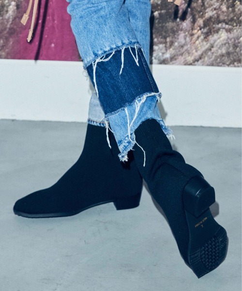 CONTROL FREAK / CTFK（コントロールフリーク）の「CONTROL FREAK(コントロールフリーク)ニットショートブーツ（ブーツ・レディース・ブラック/ベージュ・LARGE/MEDIUM）」の3枚目の写真