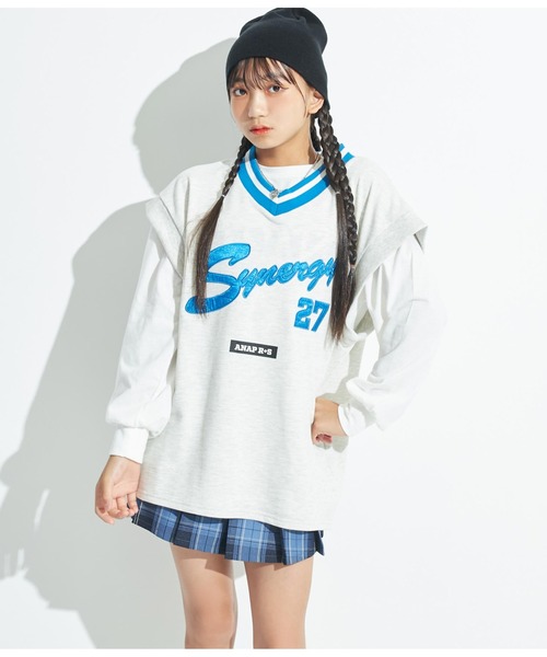 ANAP GｉRL（アナップガール）の「R+SスウェットBIGベスト（ベスト・キッズ・スミクロ/ライトグレー・S/M/XS）」の2枚目の写真