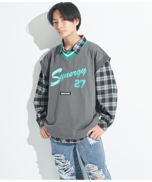 ANAP GｉRL（アナップガール）の「R+SスウェットBIGベスト（ベスト・キッズ・スミクロ/ライトグレー・S/M/XS）」の9枚目の写真