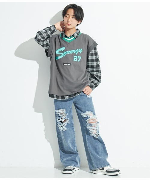 ANAP GｉRL（アナップガール）の「R+SスウェットBIGベスト（ベスト・キッズ・スミクロ/ライトグレー・S/M/XS）」の12枚目の写真