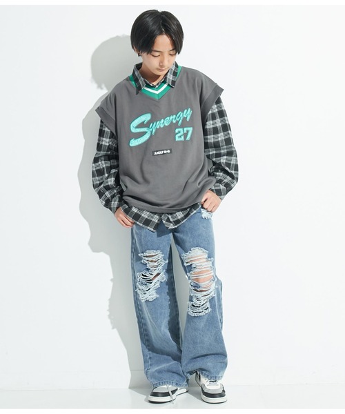 ANAP GｉRL（アナップガール）の「R+SスウェットBIGベスト（ベスト・キッズ・スミクロ/ライトグレー・S/M/XS）」の13枚目の写真