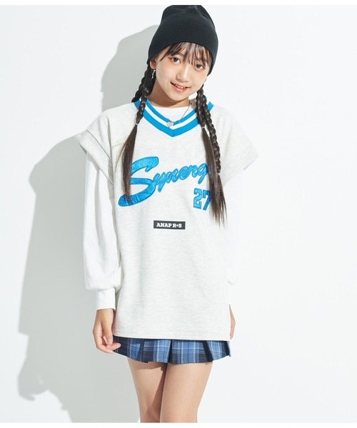 ANAP GｉRL（アナップガール）の「R+SスウェットBIGベスト（ベスト・キッズ・スミクロ/ライトグレー・S/M/XS）」の16枚目の写真