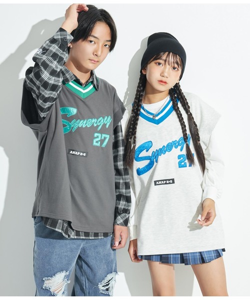 ANAP GｉRL（アナップガール）の「R+SスウェットBIGベスト（ベスト・キッズ・スミクロ/ライトグレー・S/M/XS）」の4枚目の写真
