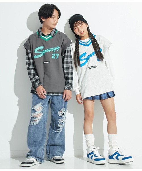 ANAP GｉRL（アナップガール）の「R+SスウェットBIGベスト（ベスト・キッズ・スミクロ/ライトグレー・S/M/XS）」の5枚目の写真